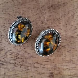 Vintage Navajo Amber & Sterling Silver Post Earri